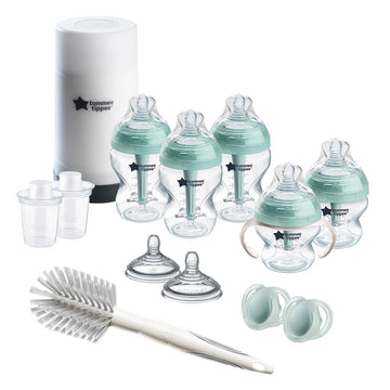 Tommee Tippee Advanced Anti-Colic Ready For Baby Bottle Set, 5Oz And 9Oz Self-Sterilizing Bottles, Slow And Medium Flow Nipples, 0-6 Month Pacifiers, Travel Bottle Warmer, Removable Bottle Handles