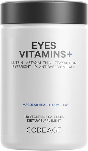 Codeage Eyes Vitamins - Areds 2 Based Formula Supplement - 2-Month Supply - Vitamins A, C, E, Zinc, Lutein, Astaxanthin, Zeaxanthin, Eyebright, Marigold, Bilberry, Saffron, Omega-3-120 Capsules