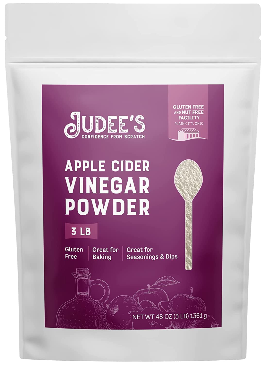 Judee'S Apple Cider Vinegar Powder 3 Lb - Gluten-Free And Nut-Free - Keto-Friendly And Great For Baking And Cooking - Add To Marinades, Glazes, Dry Rubs, And More