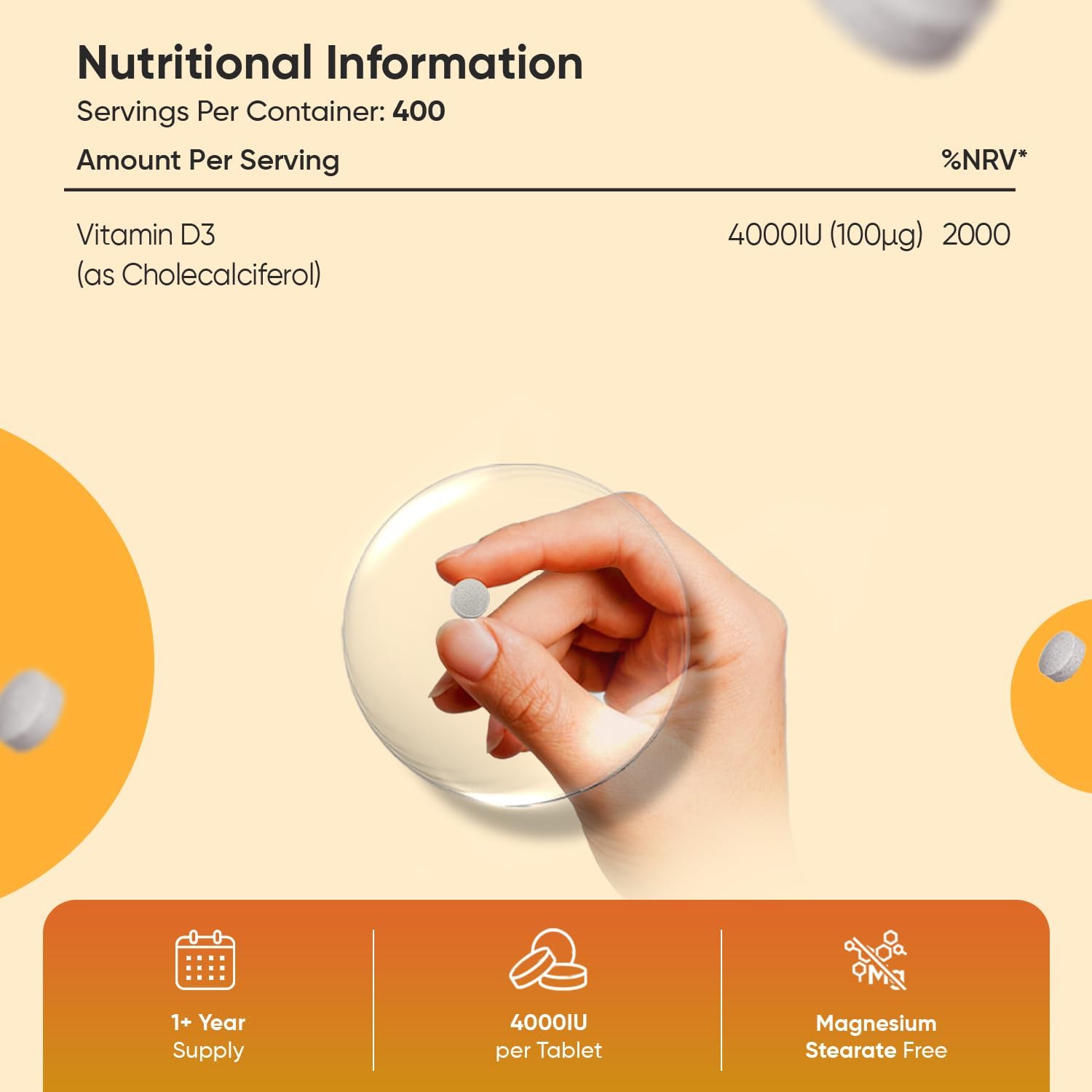 Vitamin D3 4000IU | 400 Tablets | 1+ Year Supply | 6mm Micro Vitamin D Tablets | Easy to Swallow VIT D | One A Day Supplement | Made in The UK | Magnesium Stearate-Free | Vegetarian Friendly : Amazon.co.uk: Health & Personal Care