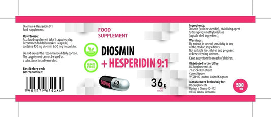 Hepatica Diosmin & Hesperidin 500Mg | 60 Vegan Capsules | High Strength Vein & Circulation Support | 3Rd Party Lab Tested | No Fillers Or Bulkers