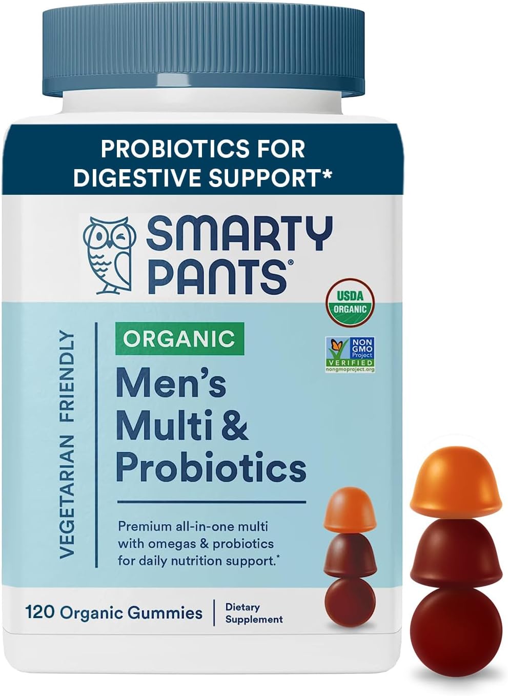 Smartypants Multivitamin For Men, Organic Gummies: Probiotics, Coq10, Methylfolate, Omega 3 (Ala), Vitamin D3, C, Vitamin B12, B6, Vitamin A, K & Zinc For Immune Support, 120 Gummies (30 Day Supply)