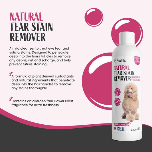 Pawbits Natural Tear Stain Remover for Dogs 250ml - Dog Tear and Saliva Cleanser to Remove Stains, Dirt and Discharge?M0650