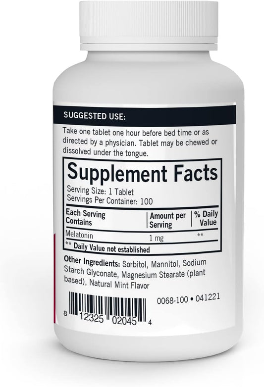 Kirkman - Melatonin 1 mg Chewable Tablets - 100 Tablets - Promotes Sleep - Refreshing Menthol Flavor - Hypoallergenic