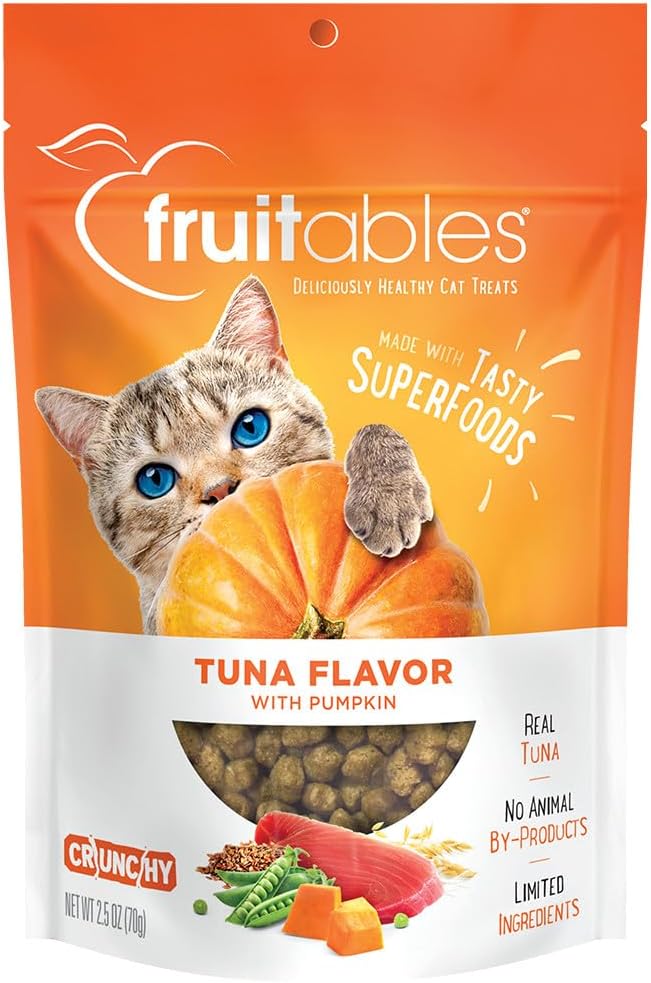Fruitables Crunchy Treats For Cats – Healthy Low Calorie Treats Packed with Protein – Free of Wheat, Corn and Soy – Made with Real Tuna with Pumpkin – 2.5 Ounces
