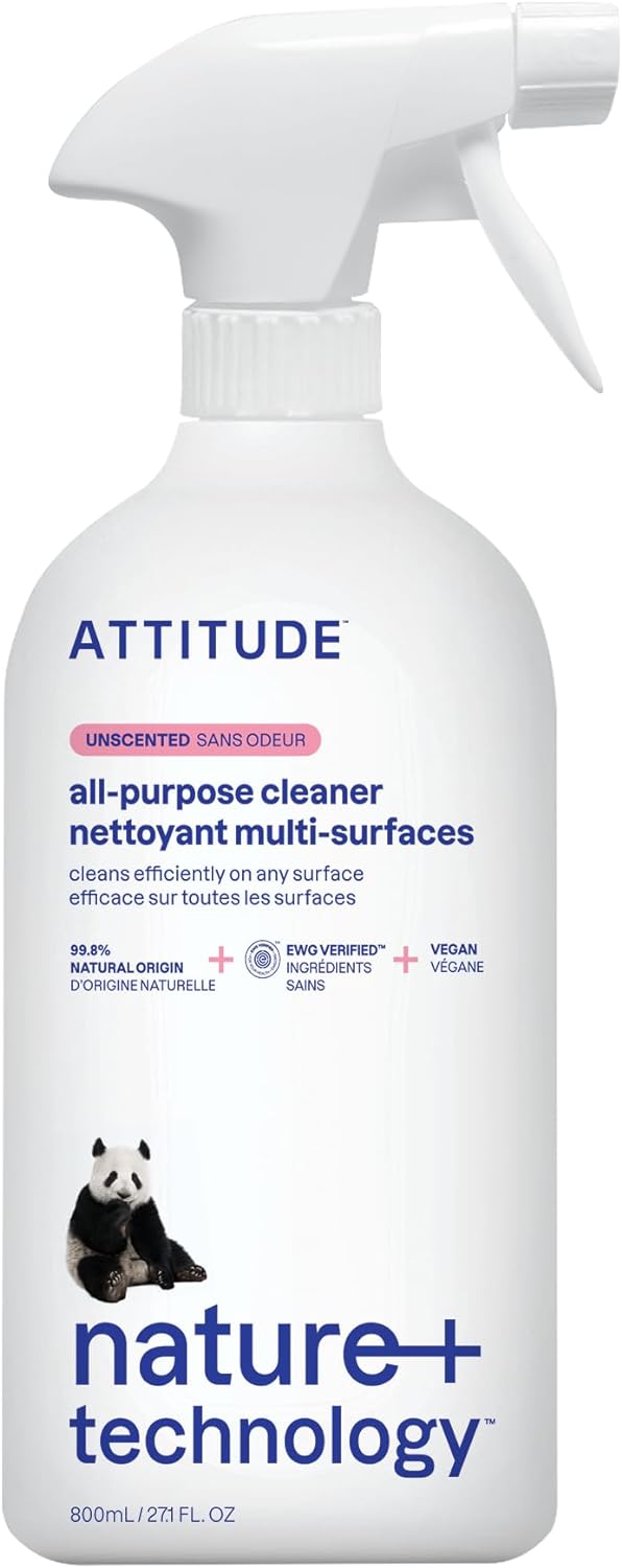 Attitude All Purpose Cleaner, Ewg Verified Multi-Surface Products, Vegan, Naturally Derived Multipurpose Cleaning Spray, Unscented, 27.1 Fl Oz