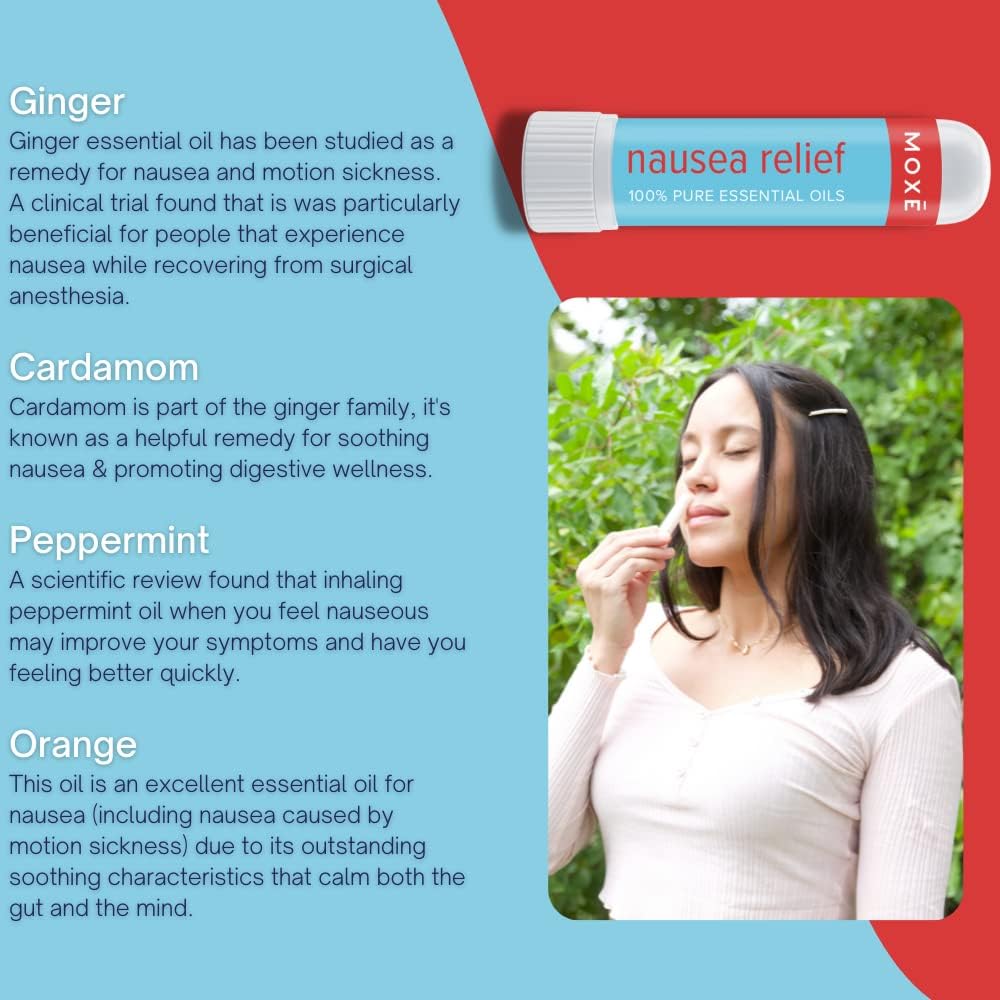 Moxe Nausea Nasal Inhaler Sticks, All Natural Essential Oil Blend, Ginger, Cardamom, Peppermint, Sweet Orange, Upset Stomach, Headaches, Easy-To-Use Portable Aromatherapy, Made In Usa, 3 Pack : Health & Household