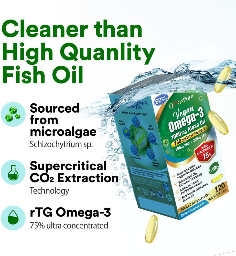 Labo Nutrition Vegan Omega 3 Algae Oil - Plant Based Fish Oil Alternative 750Mg Omega-3 500Mg Dha & 200Mg Epa - Non-Gmo & Iaos Certified - Heart, Brain, Eye, Immune, Joint Support 120 Softgels : Health & Household