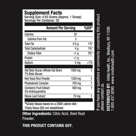 Invite Health Sterols Plus Hx? - Supports Heart Health and Healthy Cholesterol Levels - Contains Red Rice Yeast, Sterols, Oat Bran, Cranberry Extract - 30 Servings