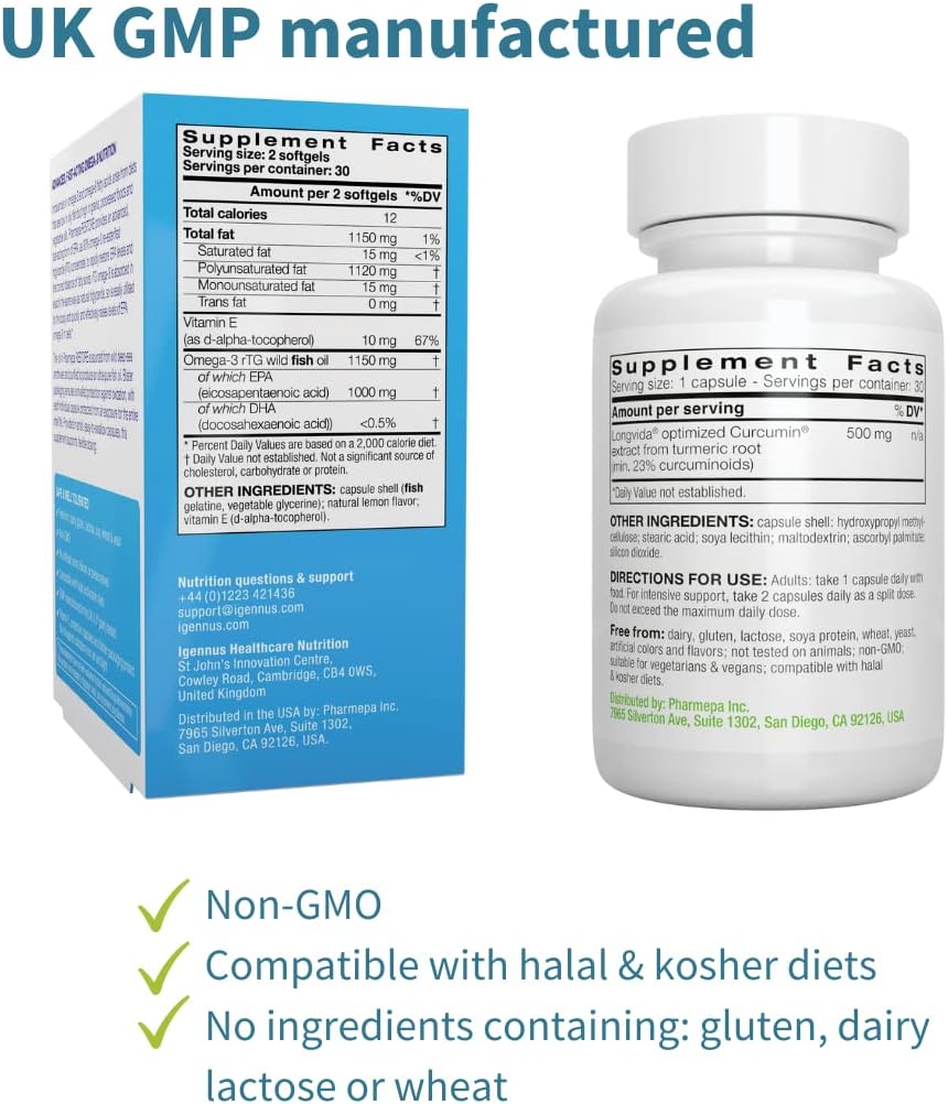 Pharmepa Restore & Longvida Lipidated Curcumin 500mg Bundle, 1000mg Pure EPA Omega-3 Fish Oil & Ultra Bioavailable Curcumin, by Igennus : Health & Household