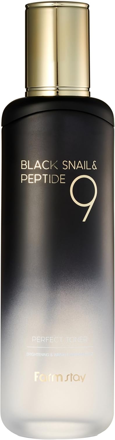 Farmstay Black Snail & Peptide 9 Perfect Toner – Hydrating & Skin Revitalizing Facial Toner With Snail Mucin And Peptide Complex, Korean Skincare For Smooth, Firm Skin, 5.07 Fl.Oz