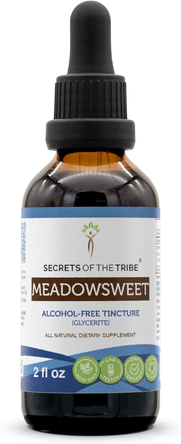 Secrets of the Tribe Meadowsweet Alcohol-Free Liquid Extract, Meadowsweet (Filipendula Ulmaria) Dried Herb Tincture Supplement (2 FL OZ)
