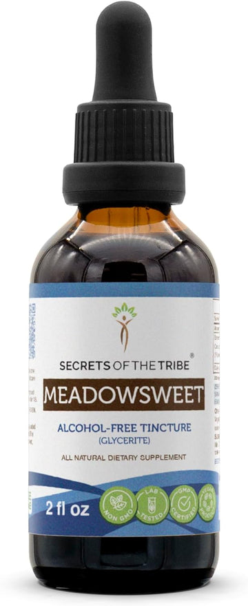 Secrets of the Tribe Meadowsweet Alcohol-Free Liquid Extract, Meadowsweet (Filipendula Ulmaria) Dried Herb Tincture Supplement (2 FL OZ)