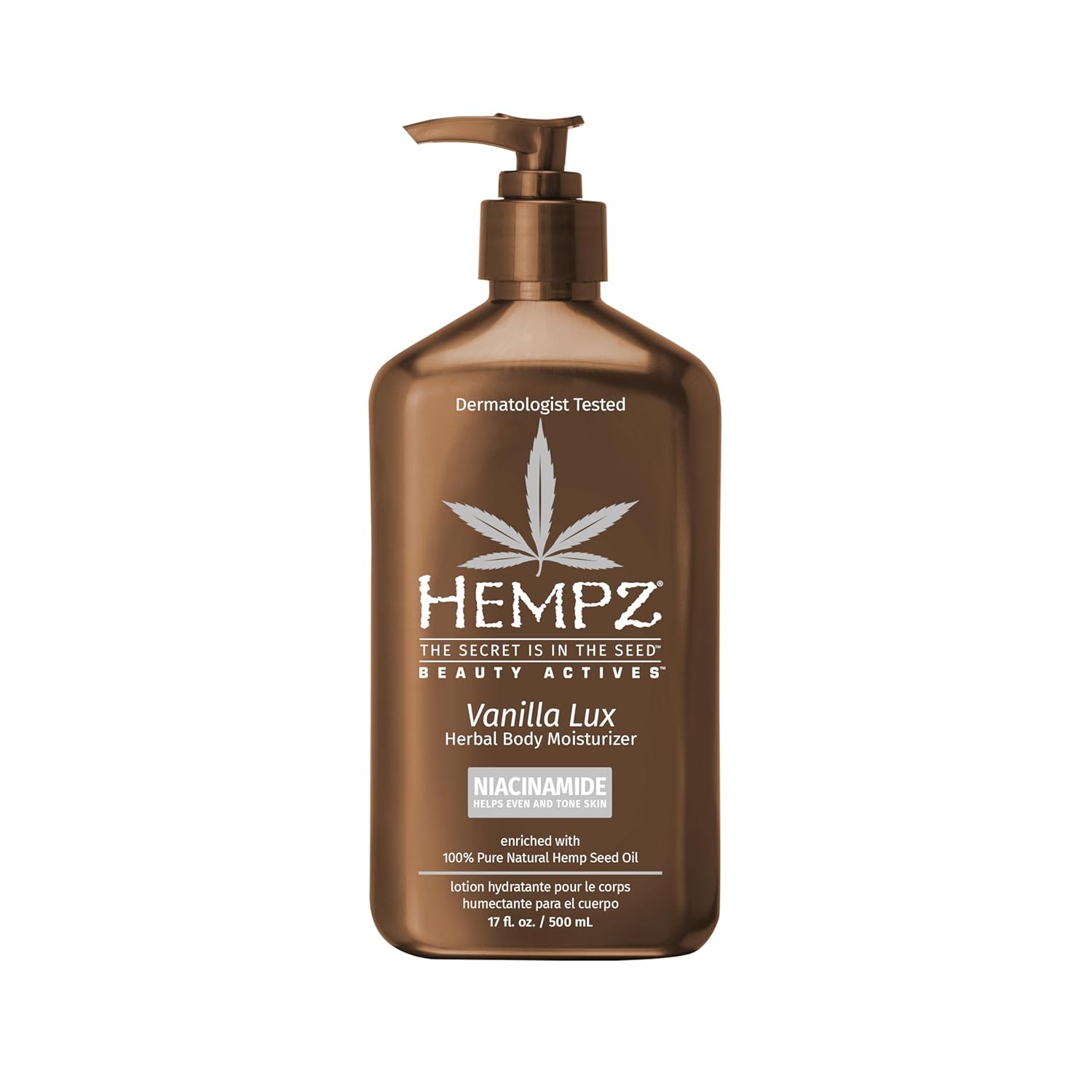 Hempz Vanilla Lux Herbal Body Moisturizer 17 Oz. With Niacinamide, New Look