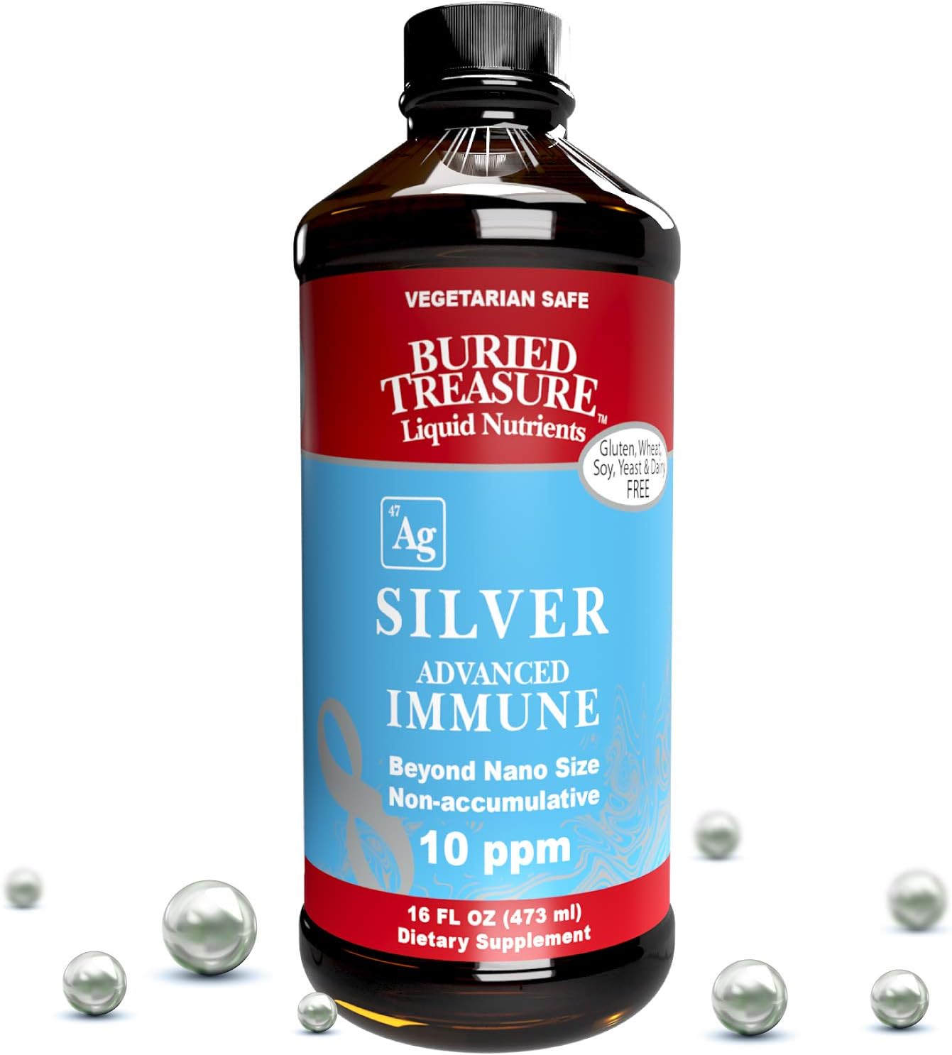 Buried Treasure Silver Advanced Immune 10 PPM Silver for Adults and Kids, 16oz 96 Servings Nano Particle Non Accumulative Immune Support Booster