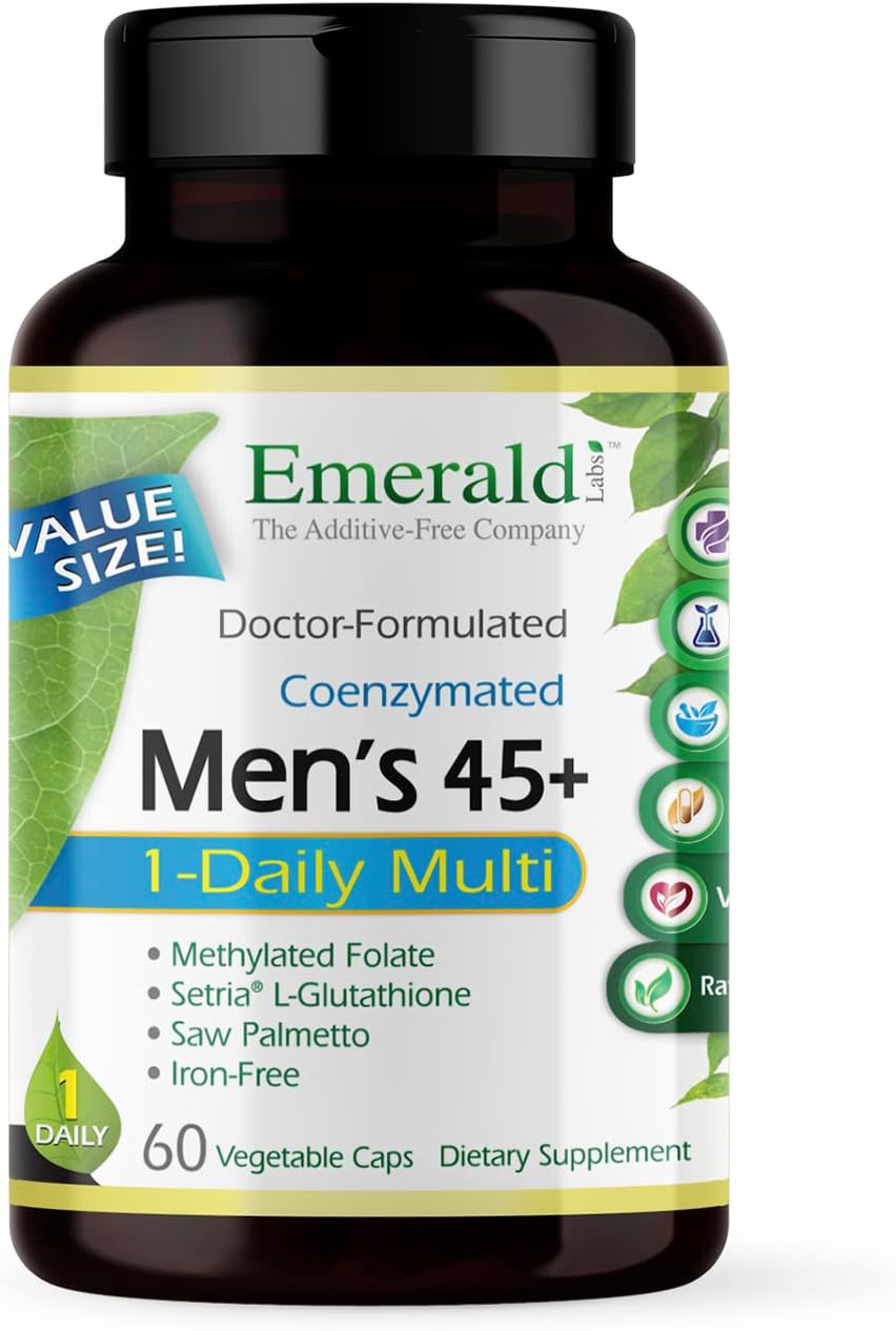 EMERALD LABS Men's 45+ 1-Daily Multi - Made with Saw Palmetto, Lycopene & More for Heart, Bone & Immune Support* - Gluten-Free - 60 Vegetable Capsules