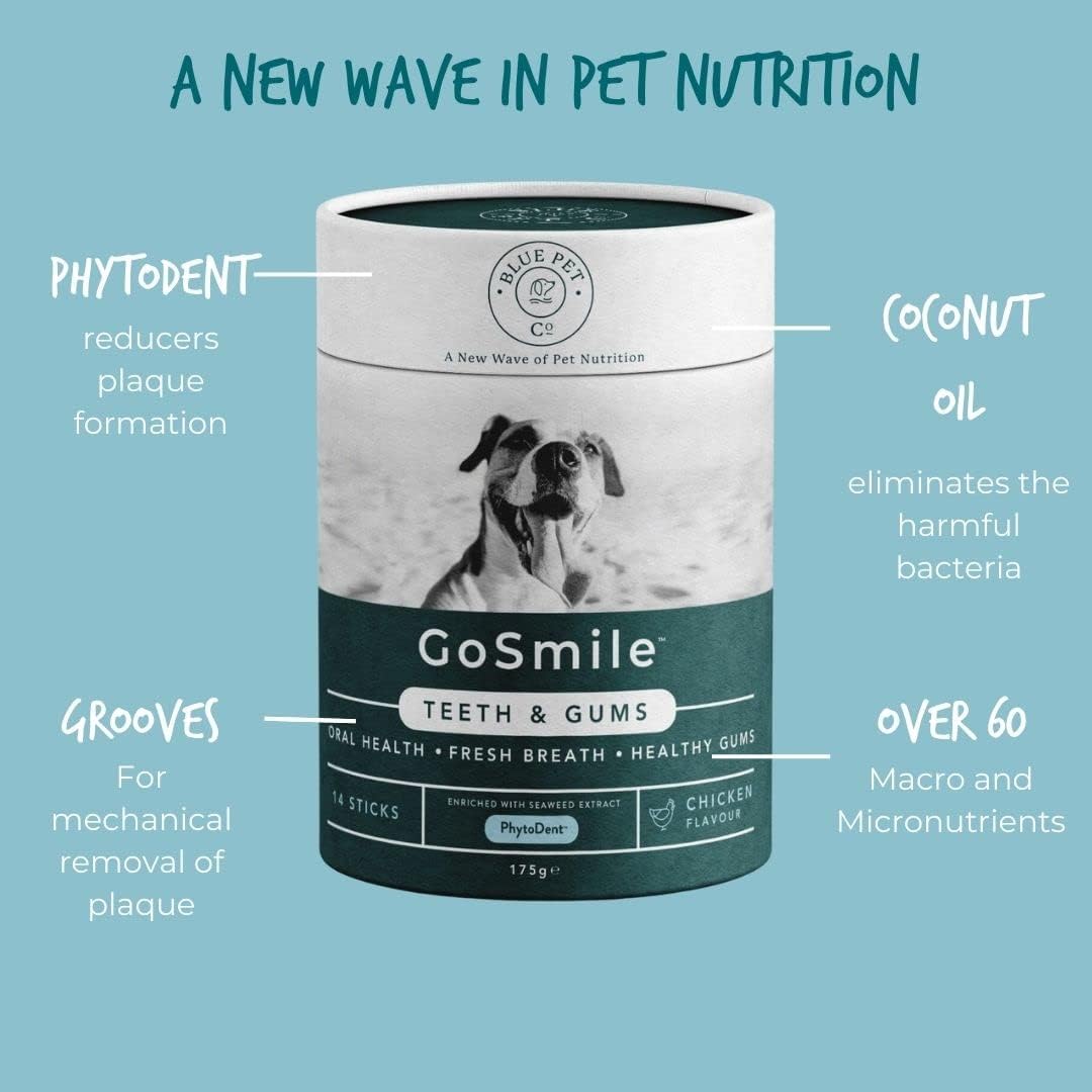 Blue Pet Co - GoSmile Teeth & Gums Supplement for Dogs - Promotes Oral Health, Fresh Breath & Healthy Gums - Enriched with Seaweed Extract PhytoDent - Rich in Chicken - 7 Sticks : Amazon.co.uk: Pet Supplies