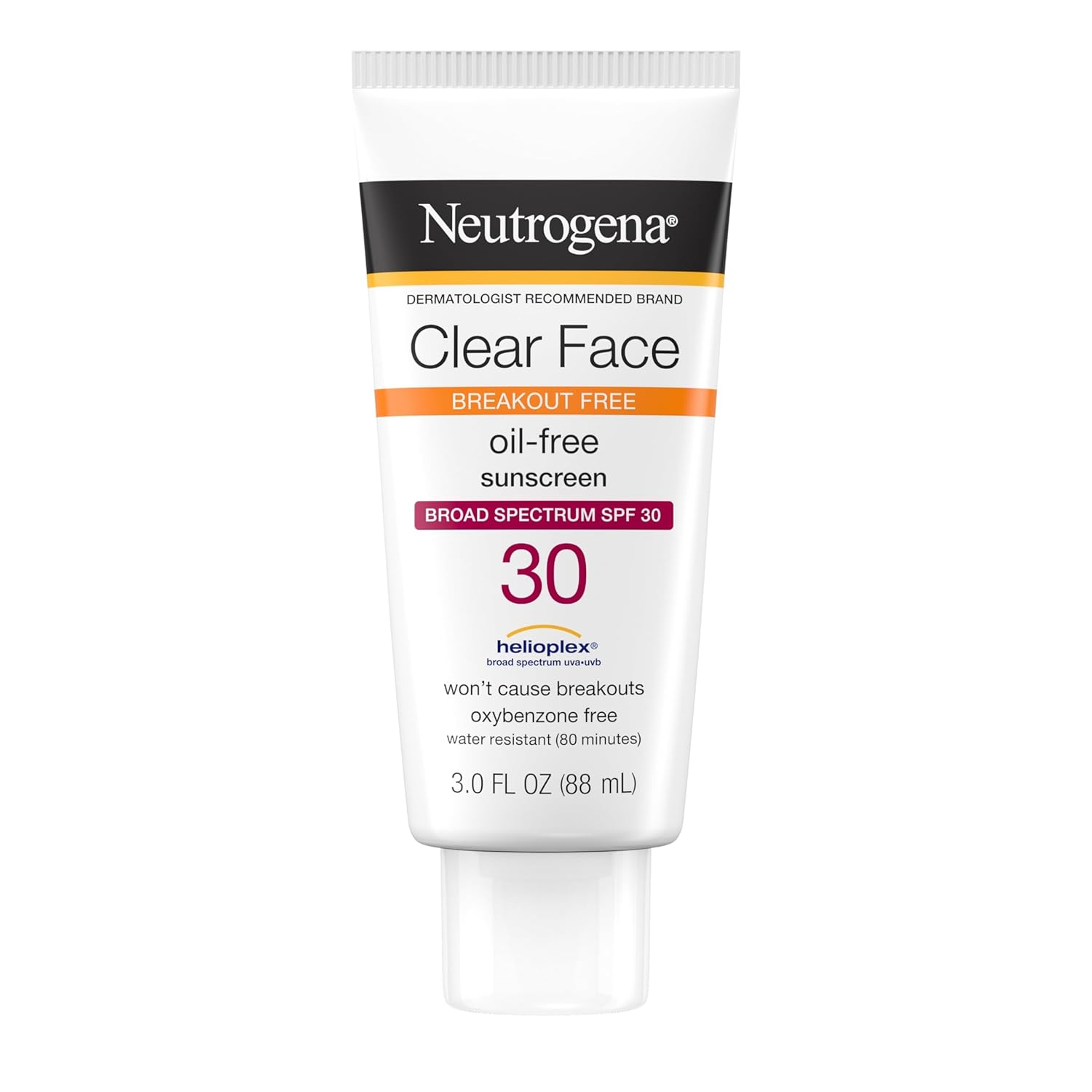 Neutrogena Clear Face Liquid Sunscreen For Acne-Prone Skin, Broad Spectrum Spf 30 Sunscreen Lotion With Helioplex, Oxybenzone-Free, Oil-Free, Fragrance-Free; Non-Comedogenic, 3 Fl. Oz