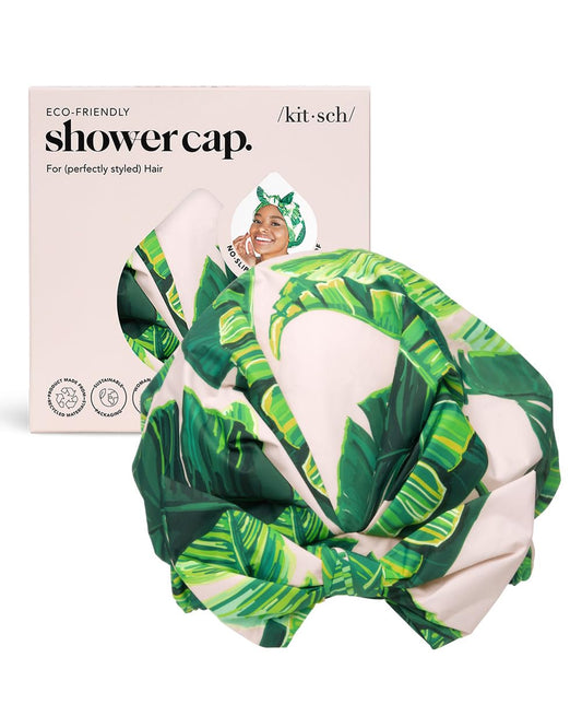 Kitsch Luxury Shower Cap for Women Waterproof - Reusable Shower Cap, Hair Cap for Shower, Waterproof Hair Shower Caps for Long Hair, Non-Slip Cute Shower Cap One Size, Chic Shower Bonnet - Palm Leaves