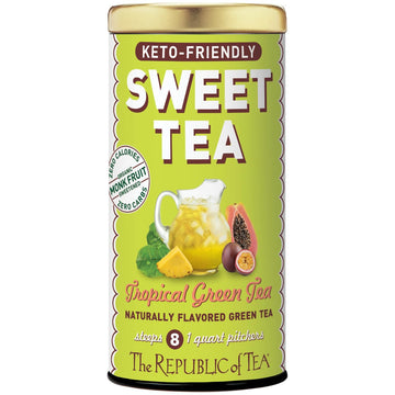 The Republic Of Tea – Keto-Friendly Sweet Iced Tropical Green Tea, 8 Large Quart-Sized Iced Tea Pouches, Naturally Caffeinated