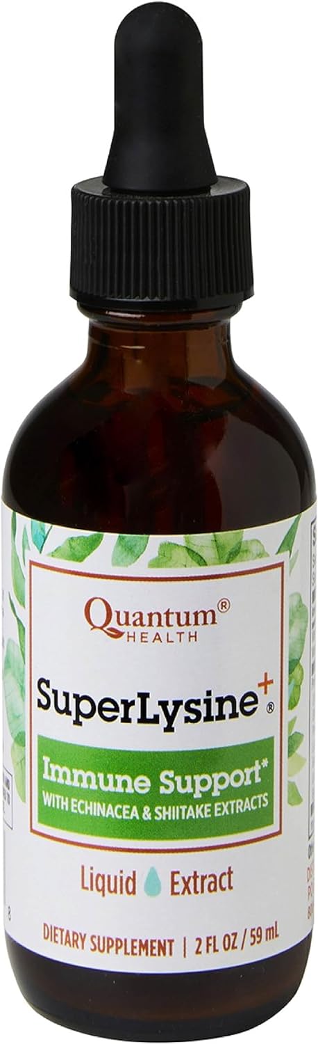 Quantum Health Superlysine+ Liquid Immune Support Supplement - Powerful Lysine Echinacea Vitamin D3 Bee Propolis & Shitake Daily Wellness Blend For Women & Men, Fast Absorption - 2 Ounce