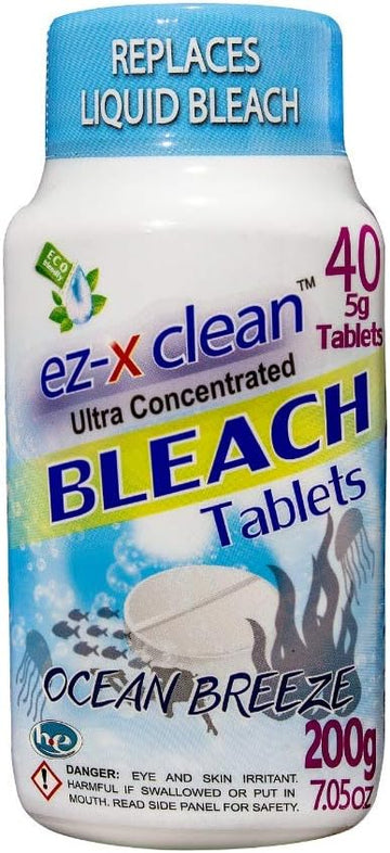 EZ-X CLEAN Ultra Concentrated Water Activated Bleach Tablets for Laundry and Multipurpose Cleaning. 40 Tablets 7.05 OZ Phosphate Free Replaces Liquid BLEACHES (Ocean Breeze) : Health & Household