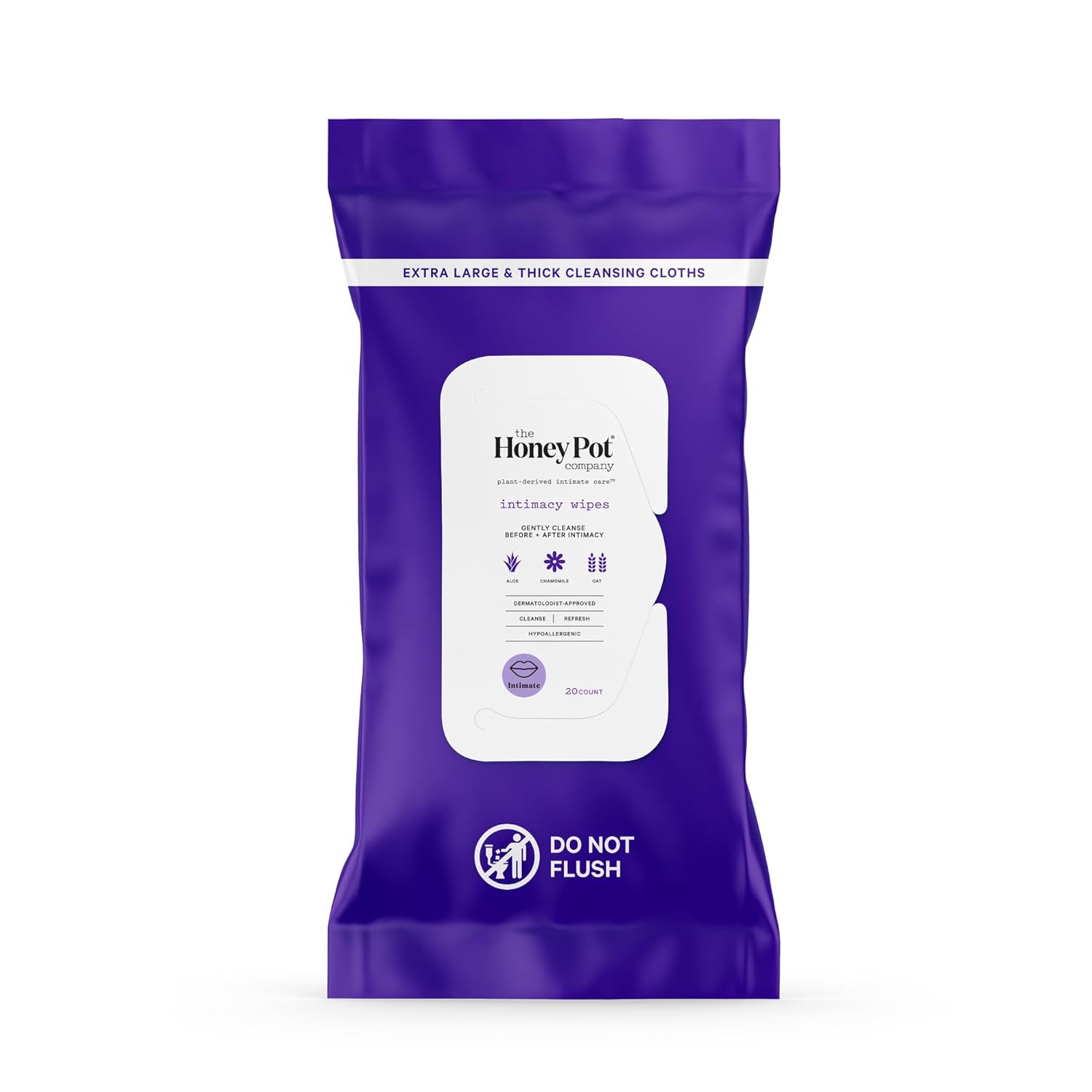 The Honey Pot Company - Intimacy Cleansing Wipes - Ph Balancing, Paraben Free, Feminine Products - Ultra-Thick And Extra Large Cleansing Cloths For The Bedroom - 20 Ct