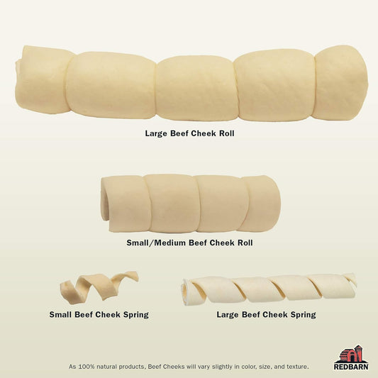 Redbarn All-Natural Large Beef Cheek Rolls For Dogs, Uncoated - Single Ingredient Grain-Free Chew Treat Naturally Rich In Collagen - No Artificial Preservatives - 4 Pack - Packaging May Vary