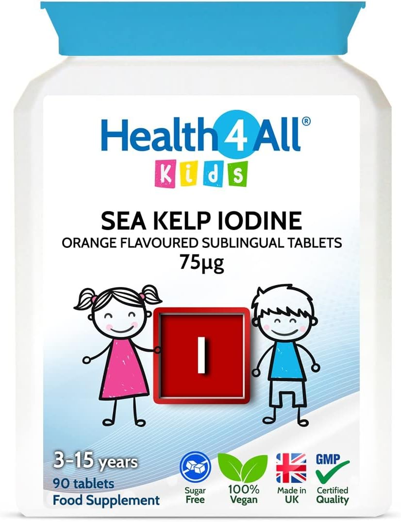 Health4All Kids Sea Kelp Iodine 75Mcg Sublingual 90 Tablets (V) Vegan. Natural Iodine For Children Supports Learning And Growth, Orange Flavoured Chewable Tablets