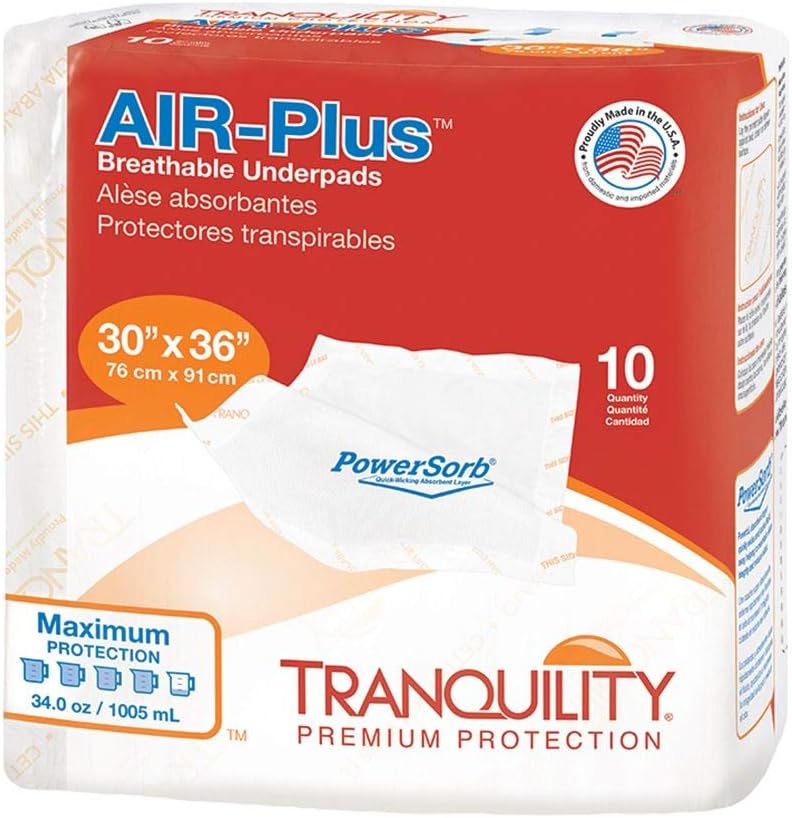 Tranquility Air-Plus Breathable Underpads, 30"X36" 40Ct Case, Incontinence Pads With Ultimate Air Circulation, Powersorb Design To Lock-In Fluids, Ideal For Low-Air-Loss Bed Systems