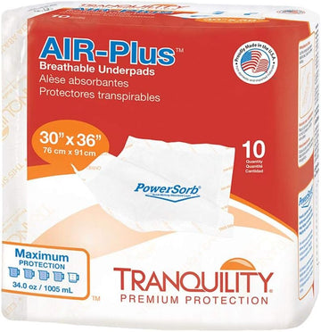 Tranquility Air-Plus Breathable Underpads, 30"X36" 40Ct Case, Incontinence Pads With Ultimate Air Circulation, Powersorb Design To Lock-In Fluids, Ideal For Low-Air-Loss Bed Systems