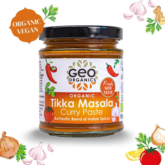 Geo Organics Tikka Masala Curry Paste 180G (Pack Of 1) Serves 4 | Organic Curry Paste | Certified Organic & Vegan-Friendly | Authentic Restaurant Recipe Base Tikka Masala Vegan Food