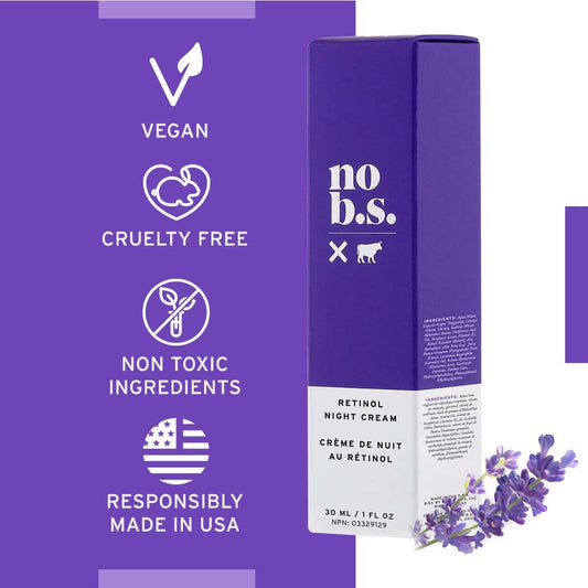 No B.S. (No Bad Stuff) Retinol Cream For Face With Hyaluronic Acid & Vitamin E, Retinol, Wrinkle Cream & Spot Corrector, Vegan, Cruelty Free & Gluten Free Night Cream, Travel Size, 1 Fl Oz