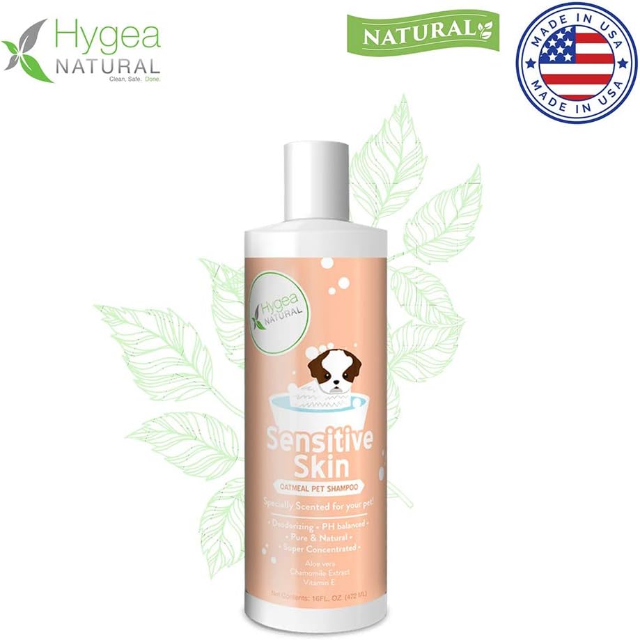 Hygea Natural Sensitive Skin Dog Shampoo - Nourishing Pet Shampoo for Dogs – Oatmeal Formula with Aloe and Vitamin E – Fragrance Free - Natural ingredients, 16 oz : Pet Supplies