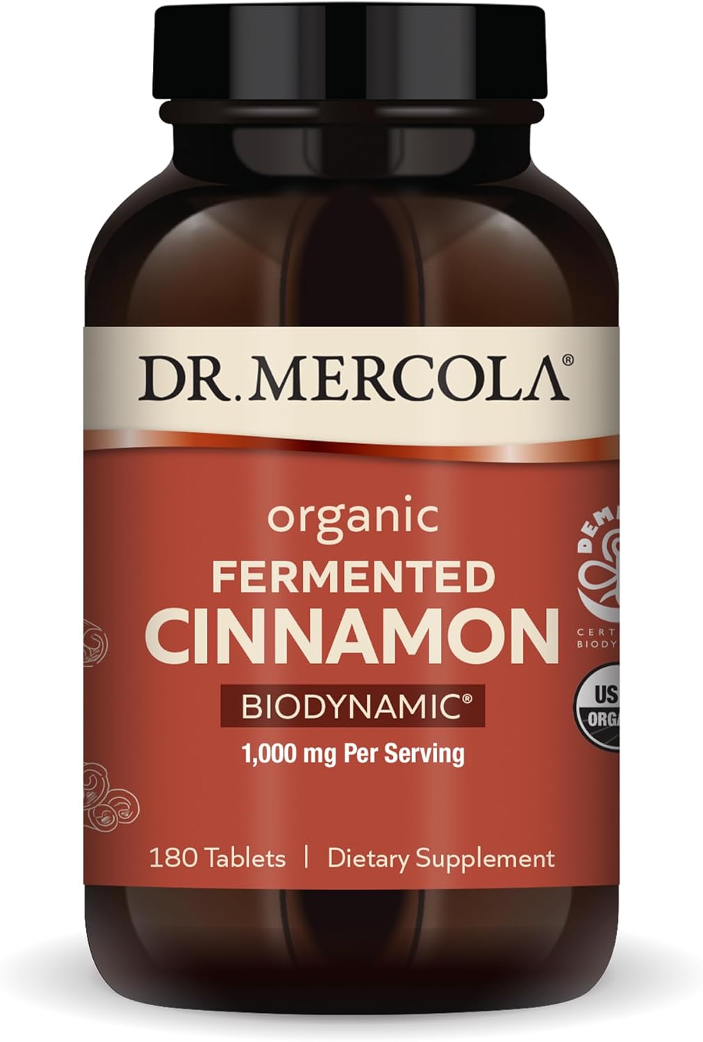 Dr. Mercola Biodynamic Organic Fermented Cinnamon, 90 Servings (180 Tablets), Dietary Supplement, 1000 mg Per Serving, Non-GMO, Certified USDA Organic, Demeter Certified Biodynamic