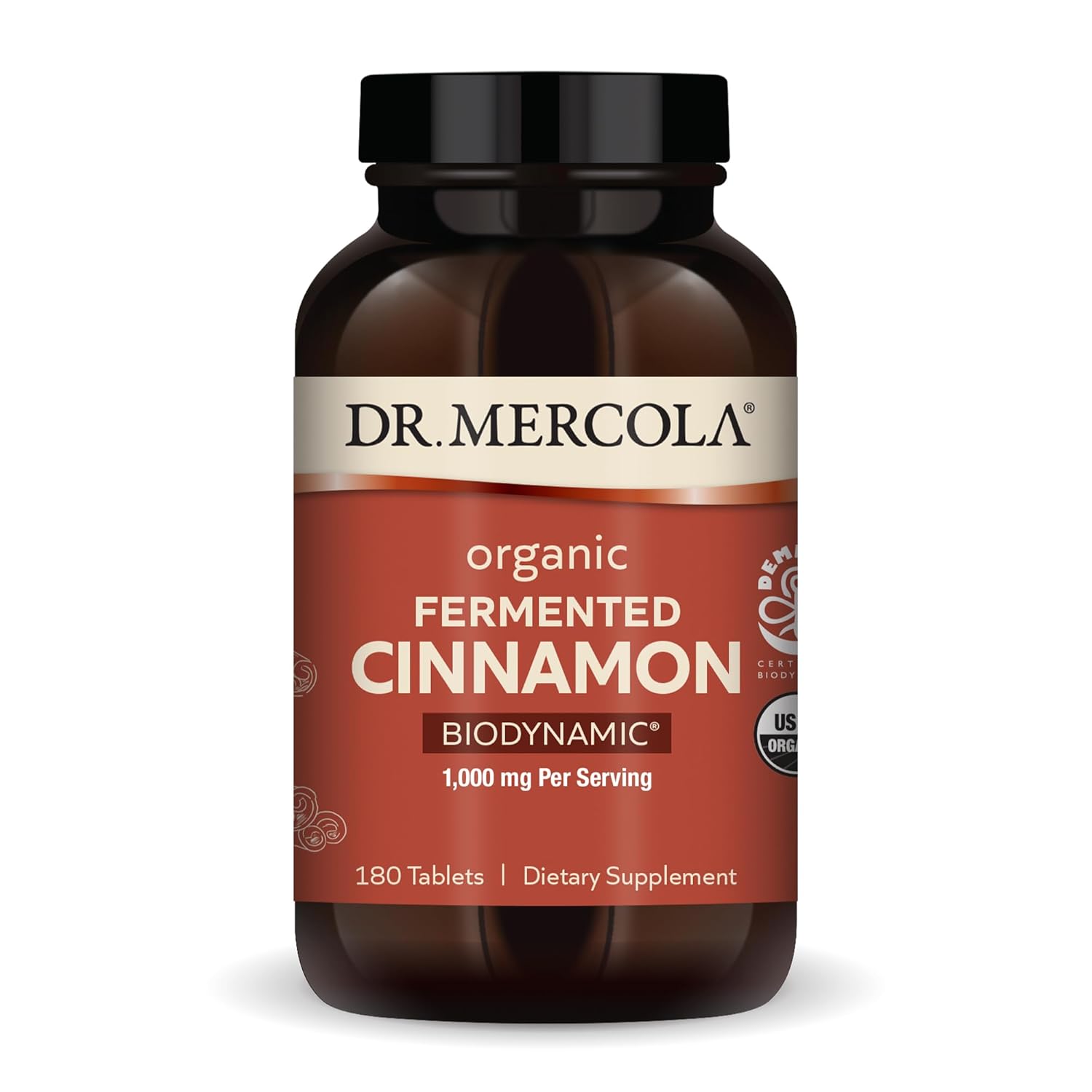 Dr. Mercola Biodynamic Organic Fermented Cinnamon, 90 Servings (180 Tablets), Dietary Supplement, 1000 Mg Per Serving, Non-Gmo, Certified Usda Organic, Demeter Certified Biodynamic