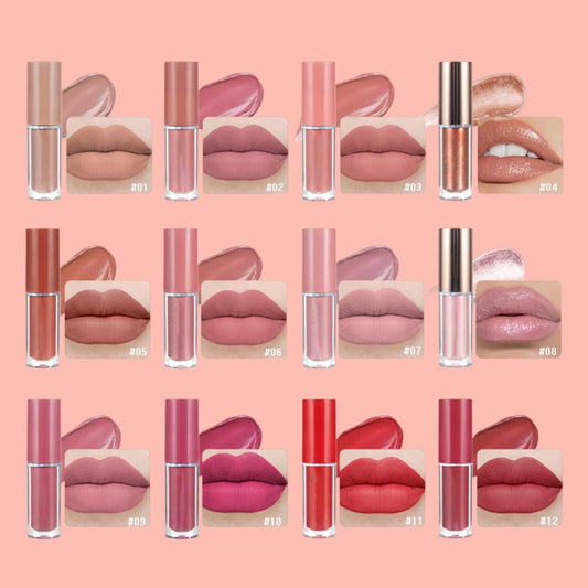 Beliky Girl 12 Colors Nude Liquid Lipstick Makeup Set Matte Velvet Non-Stick Cup Not Fade Long-Lasting Waterproof Pink Lip Gloss High Shine Lip Plumping Glass Finish Lipstick Set Gift Kit For Women