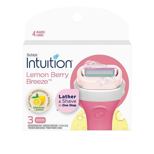 Schick Intuition Lemon Renewing Moisture Women Razor Refill Cartridges, New Version 2022 (Lemon 12 Count (4Pack))