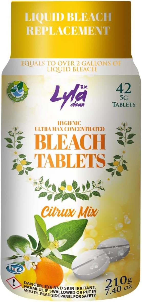 Ultra Max Bleach Tablets for Laundry and Cleaning. 42 Tablets 7.4 OZ Phosphate Free Replaces Liquid Bleach (Citrus Mix)