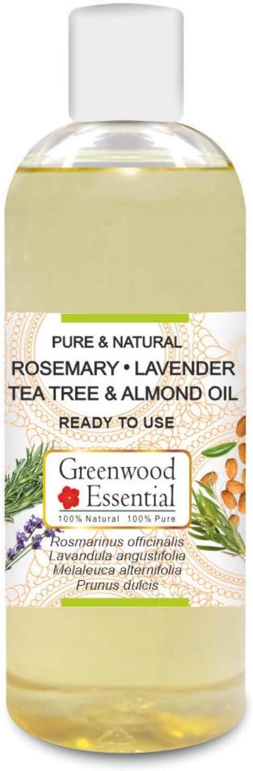 Greenwood Essential Rosemary Lavender Tea Tree And Almond Oil, Ancient Recipe For Healthy Hair And Scalp Massage Pure And Natural 200Ml (6.76Oz)