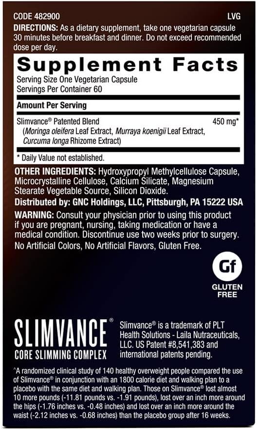 BodyDynamix Slimvance Core Slimming Complex Supplements | Supports Reduction in Body Fat and Increased Energy | Achieve Weight Loss Goals | Stimulant Free, Vegetarian Formula | 60 Capsules : Health & Household