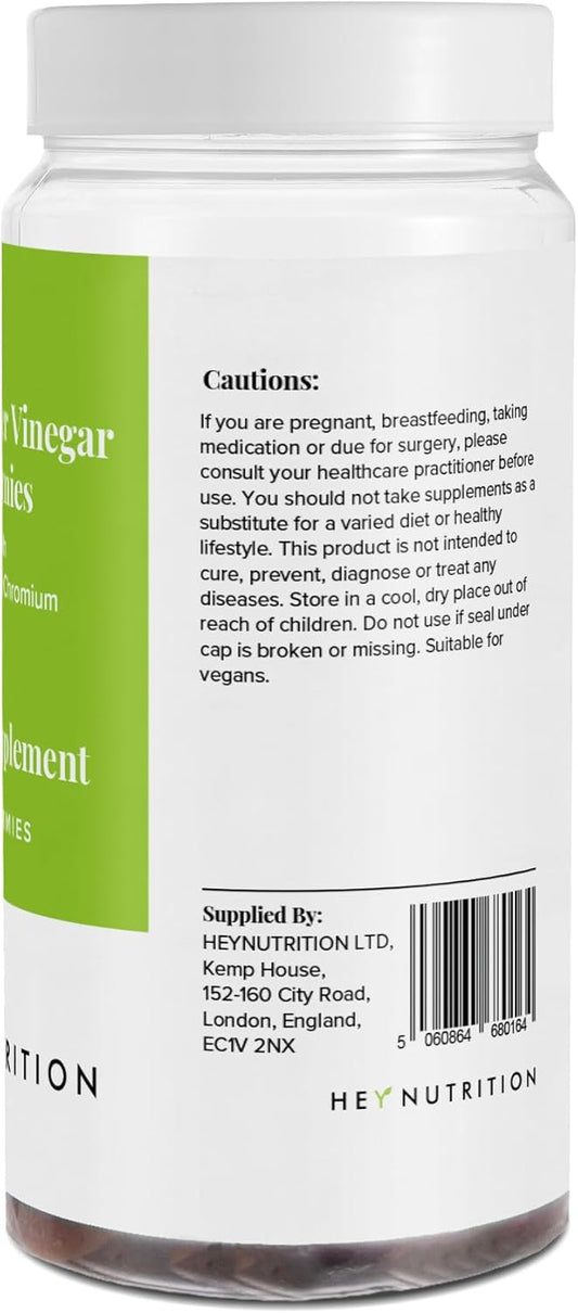 Hey Nutrition Apple Cider Vinegar Gummies Supplement - Vitamin C & Chromium - Supports Skin Health, Metabolic Function & Immune Health - No Artificial Flavours, Non-Gmo & Dairy-Free - 60 Vegan Gummies