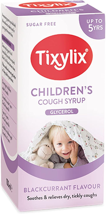 Tixylix Children'S Blackcurrant Dry And Tickly Cough Syrup 100Ml, Sugar And Colour Free, Suitable For Vegetarians, Suitable From 3 Months To 5 Years