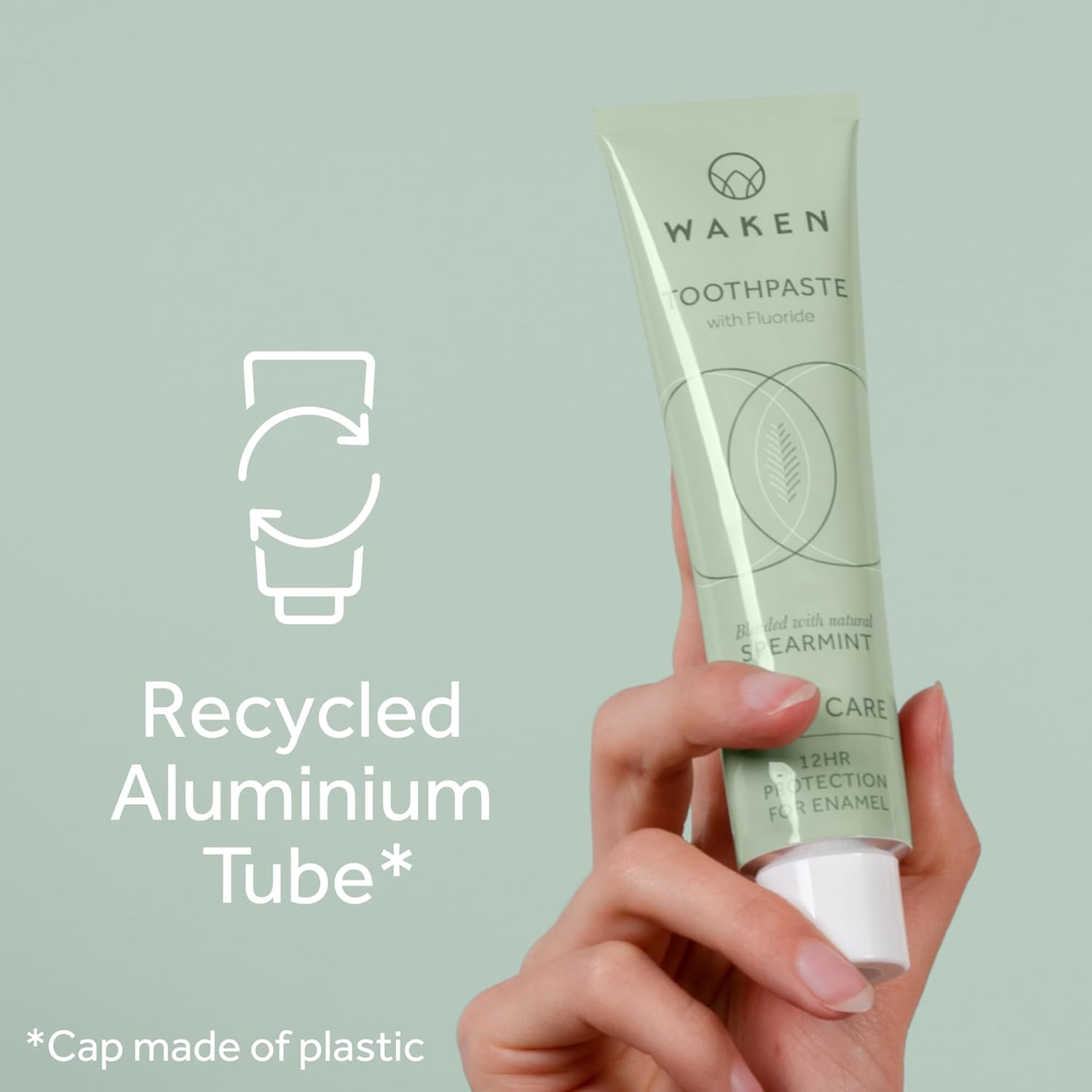 Waken, Spearmint Fluoride Toothpaste, Helps Protect Against Cavities and Reduce Plaque, No Artificial Colours, Thoughtful Packaging, Recycled Aluminium Tube, Vegan Toothpaste, 75ml : Amazon.co.uk: Health & Personal Care