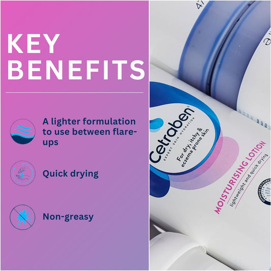 Cetraben Moisturising Lotion, Dry, Sensitive & Eczema-Prone Skin, Lightweight & Quick Drying, Soothes & Protects Skin, Daily Moisturiser Suitable For Adults & Children, Fragrance Free, 1 X 475Ml