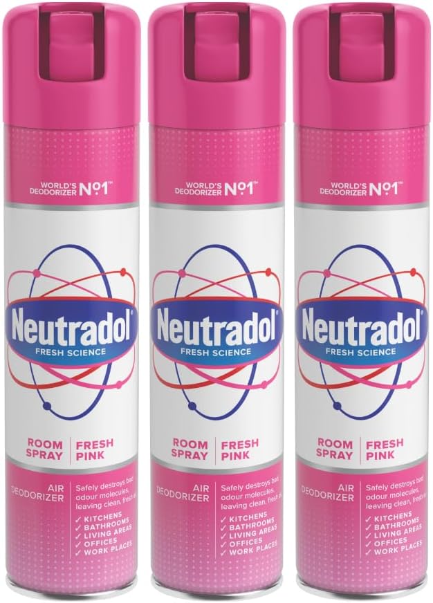 Neutradol Room Spray, Fast Acting Aerosol, Air Freshener For Home & Office, Odour Eliminator, Multipack Of 3 X 300Ml (Fresh Pink)