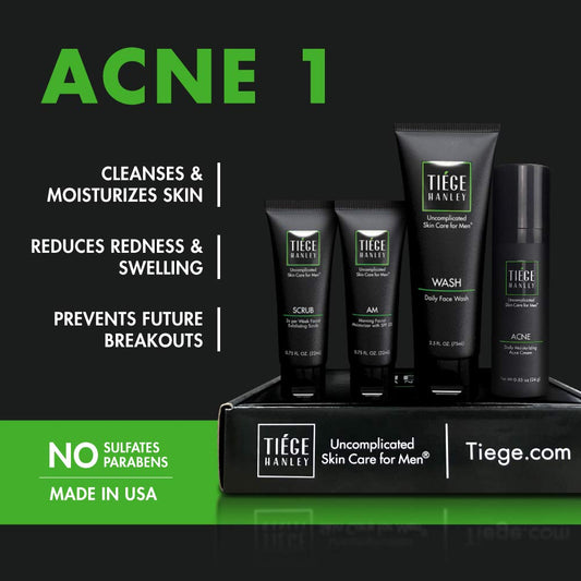 Tiege Hanley Men'S Acne System - Level 1 | Acne Treatment Products For Men | Routine Set Contains: Face Wash, Moisturizer, Face Scrub & Salicylic Acid Acne Cream | Uncomplicated Skin Care For Men