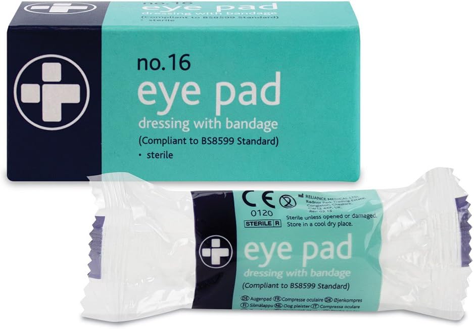 Reliance Medical First Aid Eye Pad Bandage - Thick, Comfortable, Sterile, Individually Boxed Eye Pad Dressing with Stretch Bandage for Wounds and Injuries, Pack of 10 : Amazon.co.uk: Health & Personal Care