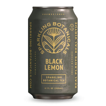 Rishi Tea Black Lemon Sparkling Botanicals Sparkling Water - Organic, Unsweetened, Zero Added Sugar, Caffeinated, Real Plants, Virtus Botanicals - 12 Oz (Pack Of 12)