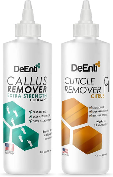 Deenti Extra Strength Foot Callus Remover, 8Oz Salon Grade, Cool Mint + Instant Cuticle Remover And Softener, 8Oz